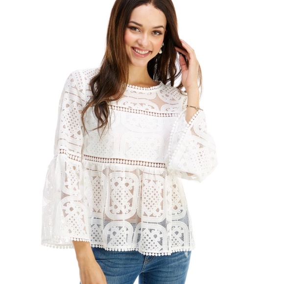 Boujee Boutique Tops - Organza Embroidered Lace Eyelet Top